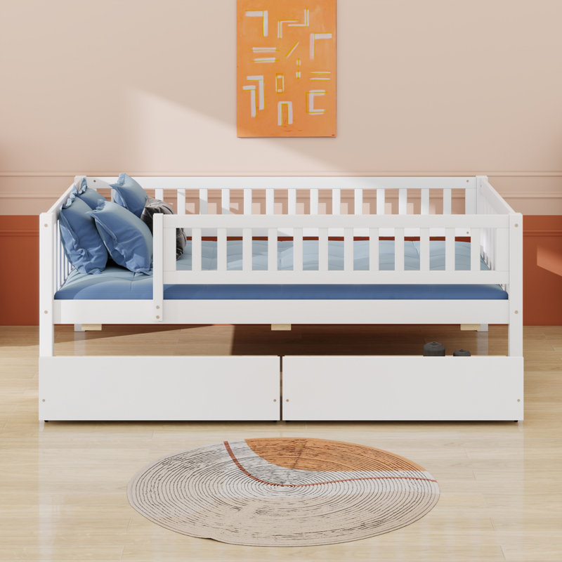 Wood Daybed Bed With Two Drawers, White