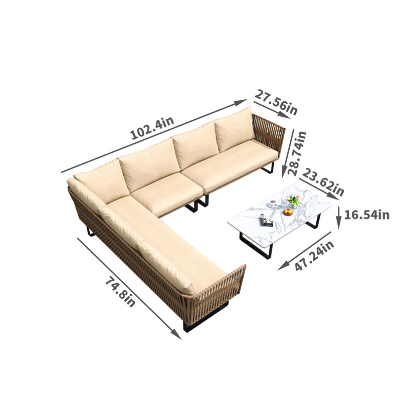 Ensemble de conversation d'extérieur pour 6 personnes avec coussins Ellesyn