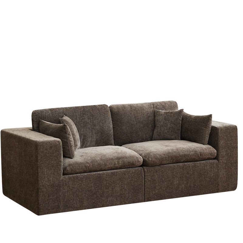 Canapé en chenille, H 25,1 po x l 83,5 po x P 41,3 po, Brun