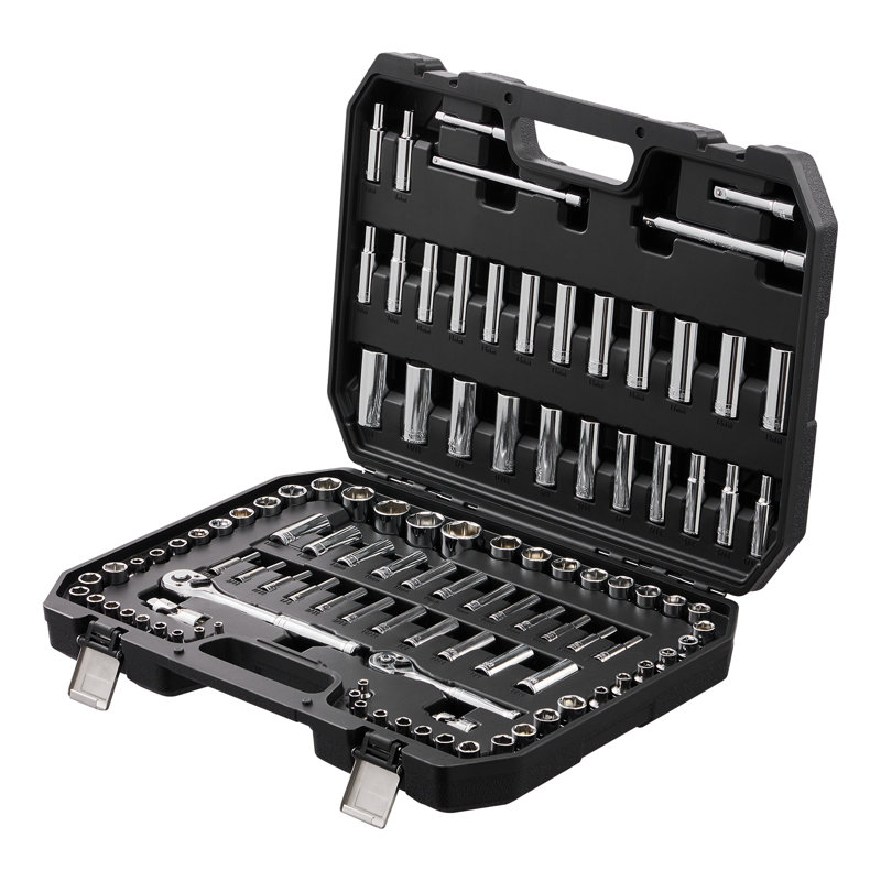 Ensemble de 106 douilles professionnelles à cliquet - trousse à outils robuste en acier au chrome vanadium pour la réparation automobile et la maison