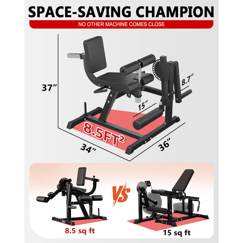 Plate-Loaded Leg Extension & Curl Machine – Fully Adjustable Lower Body Trainer For Home Gym, Black