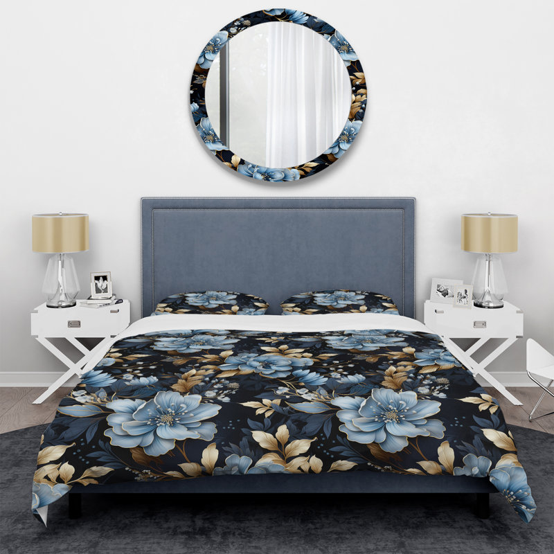 Literie Ephemeral Noir Moody, Housse de couette pour grand lit et 2 taies décor