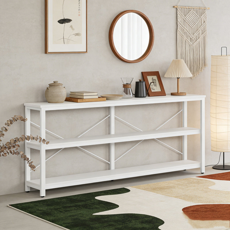 Console à 3 niveaux avec structure en métal, Blanc, H 35,43 po x l 70,87 po x P 11,81 po