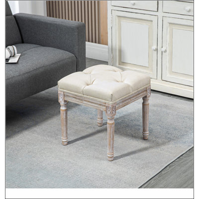 Repose-pieds 16 po, repose-pieds capitonné avec siège rembourré, pieds en bois rustique pour chambre à coucher et salon