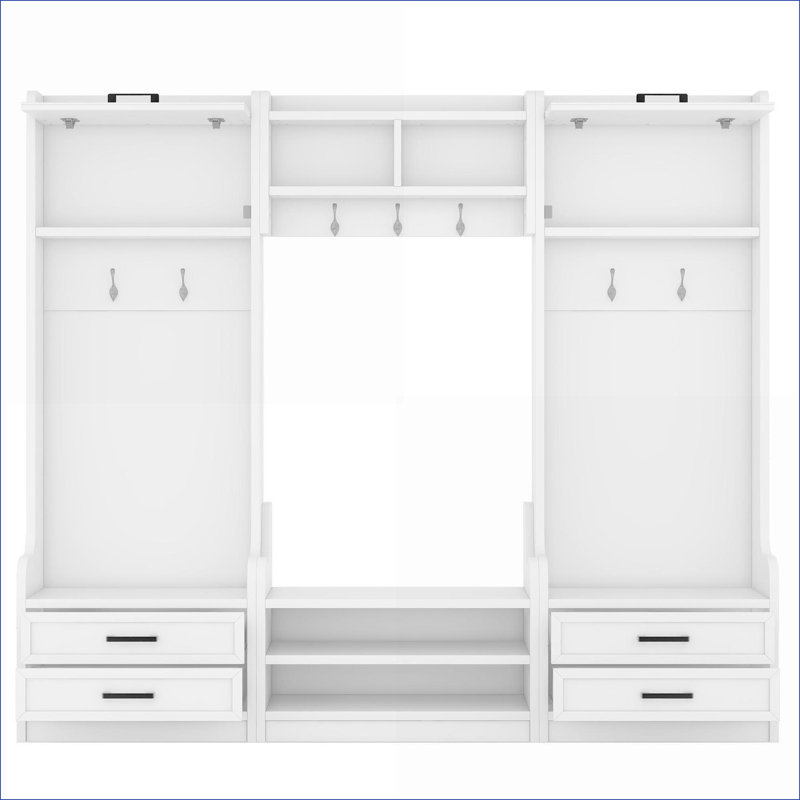  4-in-1 Detachable Snow White Hall Tree, Multi-Functional Coat Rack with Storage Drawers, Cabinet and Shoe Bench for Entryway