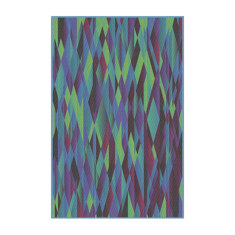 Tapis vert/brun/bleu à motif, Rectangle 8 pi x 10 pi