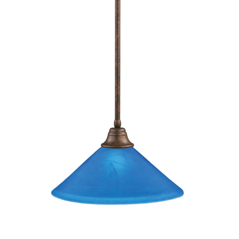 Stem Hung Pendant With Glass, Bronze, 16", Blue Italian Glass