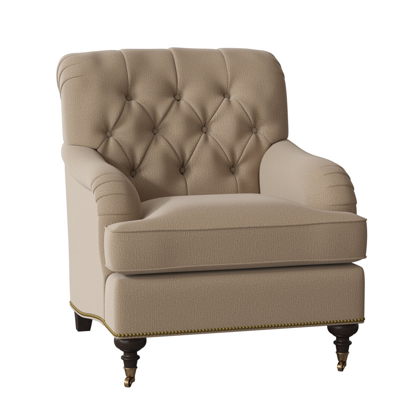 Devan Armchair, White Caps Fog, American Walnut, Antique Brass Small