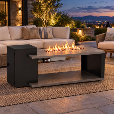 Outdoor 50,000 BTU Propane Gas Fire Pit Table With, Volcanic Rocks & Waterproof Cover