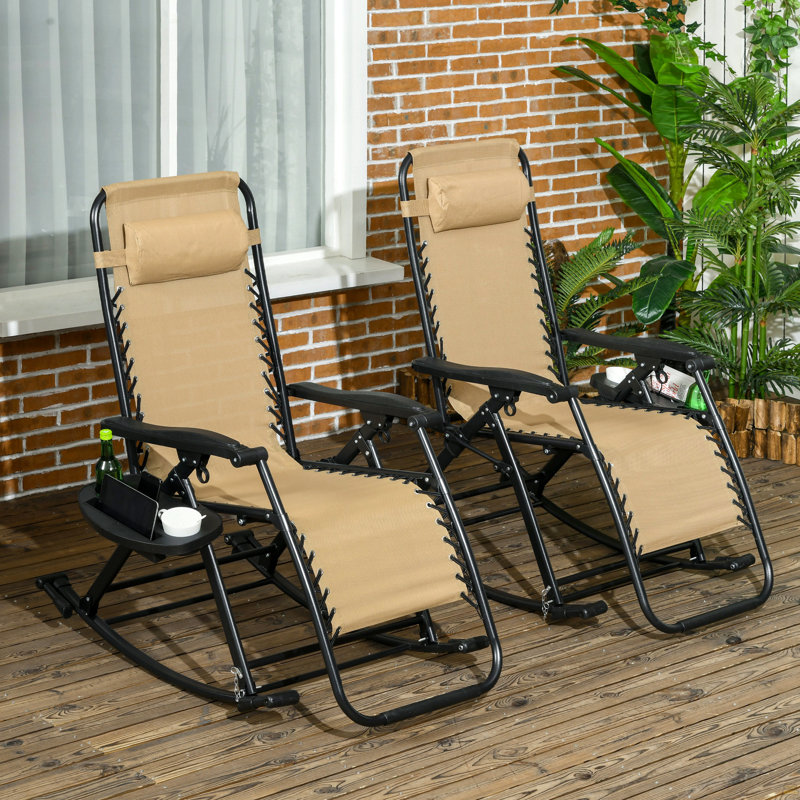 2 chaises berçantes d'extérieur, chaise berçante inclinable pliable, Beige, Brun