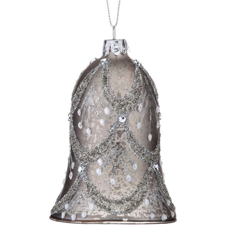 4'' Glass Hanging Figurine Ornament, Antique Silver