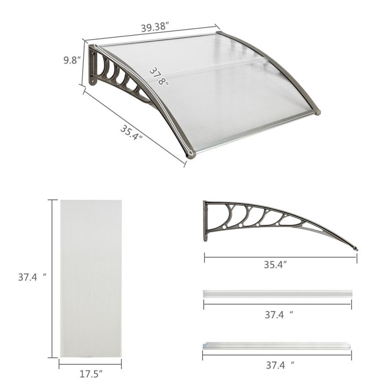 39.8'' W x 9.84'' D Polycarbonate Cover Convex Window Awning, Gray