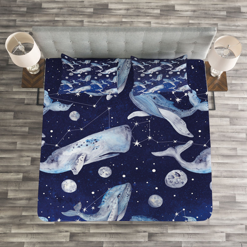 Aeleen Navy/Blue/White Microfibre Bedspread Set, 220 x 264 cm