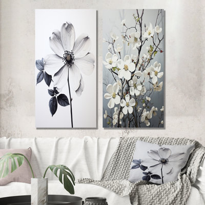 Calmness noir et blanc cornouiller - ensemble d'art mural en toile de cornouiller de 2