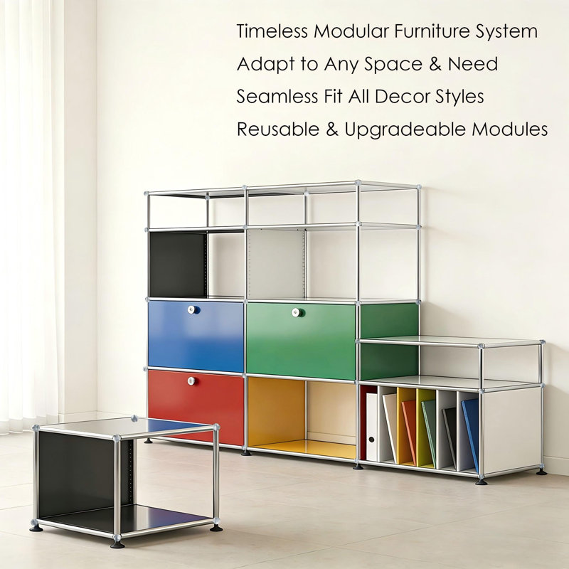 Modern Storage Cabinet, Modular Metal Sideboard, Versatile Steel Office Credenza & Lowboard for Living Room, Kitchen, Home Office