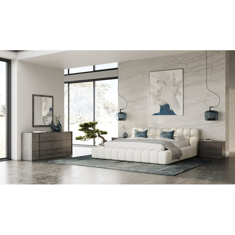 Upholstered Platform Bed, Queen, Sand
