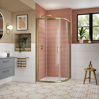 nuie Lucie 900mm Brushed Brass Quadrant Shower Enclosure