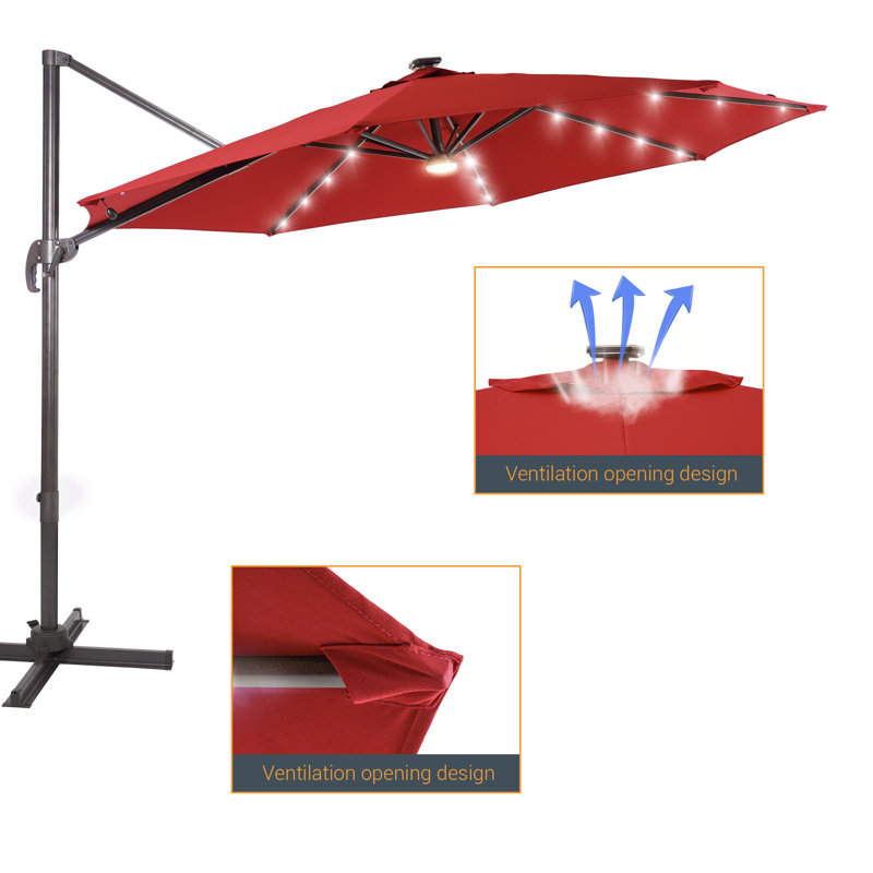 Destinnie 120'' Lighted Cantilever Umbrella, Red