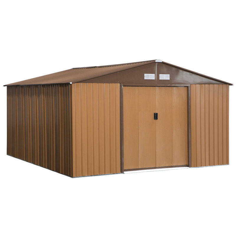 11 ft. W x 13 ft. D Metal Garden Shed, Brown