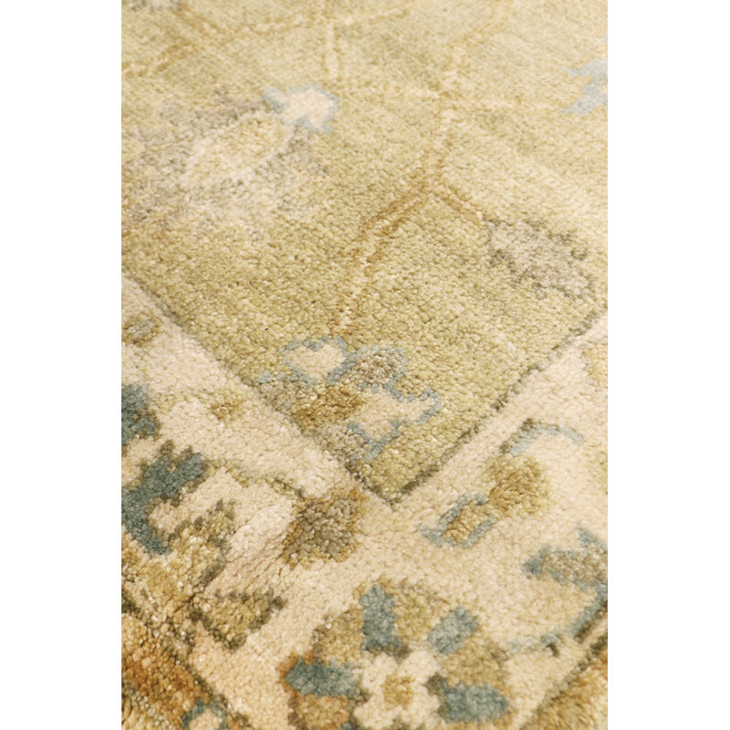 Oushak Hand Knotted Wool Oriental Area Rug in Green / Beige, Runner 2'8" x 9'