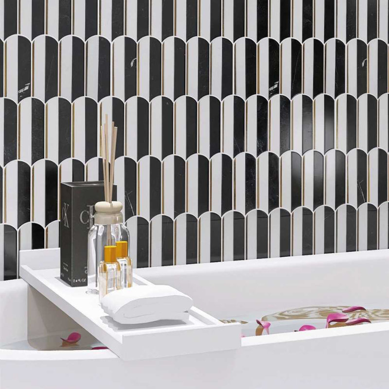Mad Decade 12" x 12" Marble Mosaic Tile, Black