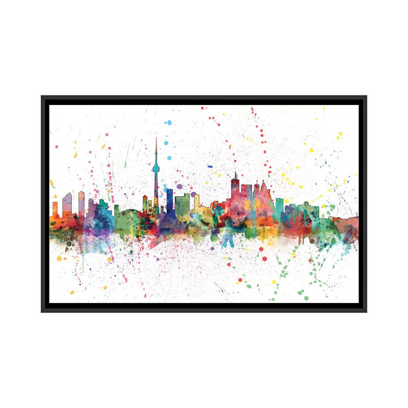 Série horizon en éclaboussures arc-en-ciel : Toronto, Canada, reproduction d'art sur toile tendue, Toile avec cadre noir