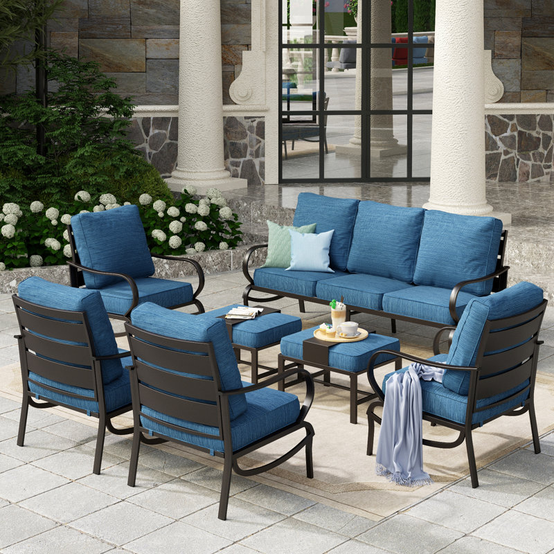 Ensemble de conversation pour patio Elyne, Bleu paon