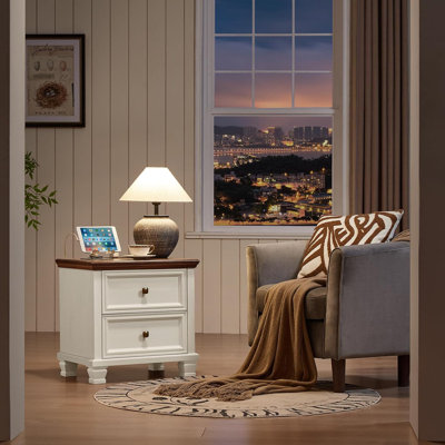 Farmhouse Bedside Table With Charging Station
