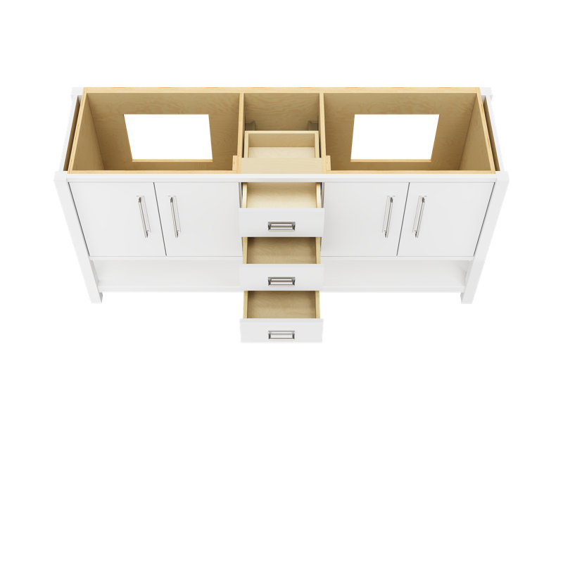 Meuble-lavabo double Kiawah, Blanc pur, Chrome poli, 72"