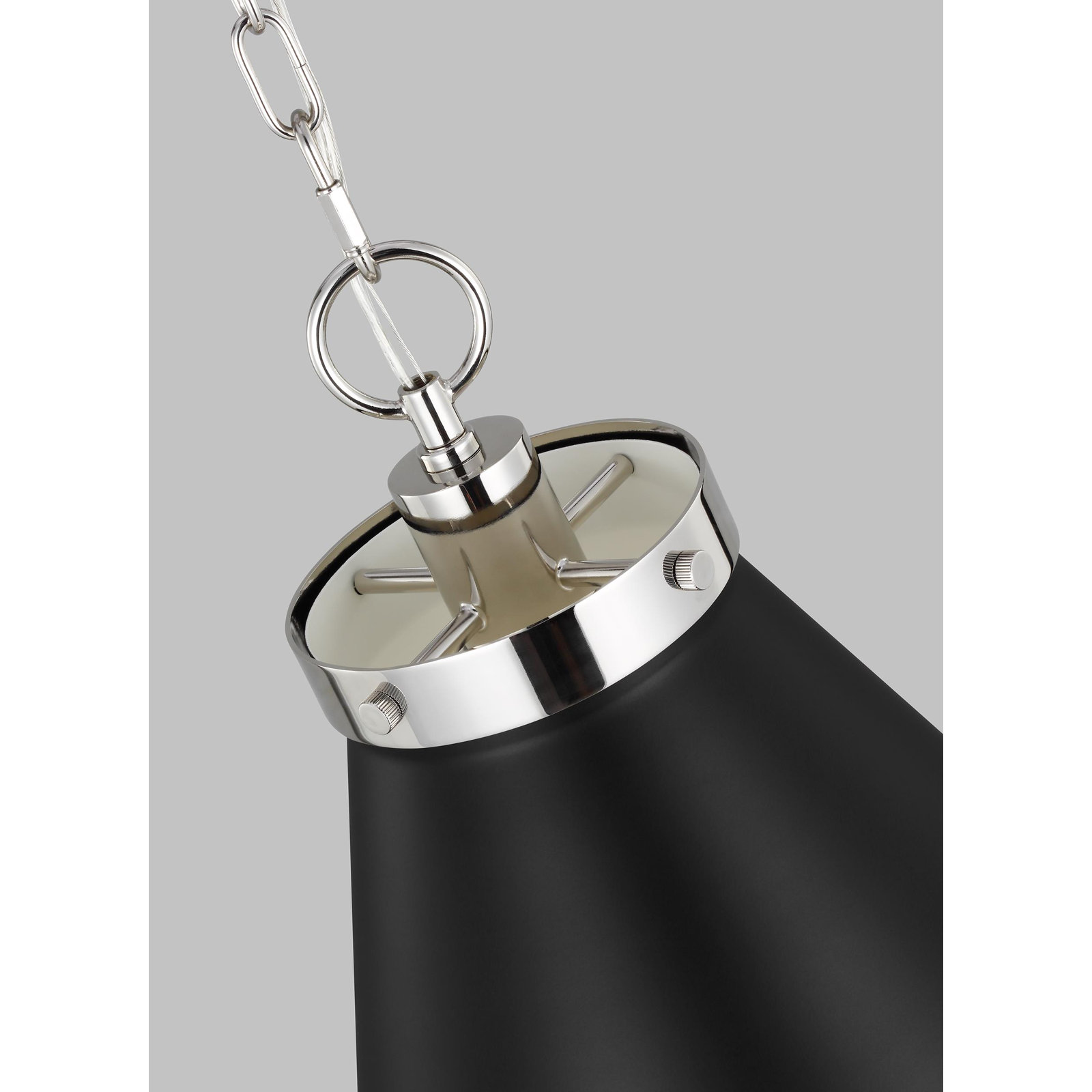 Arnell Single Light Metal Dimmable Pendant, Midnight Black, Polished Nickel, 22.625" H x 19.5" W x 19.5" D