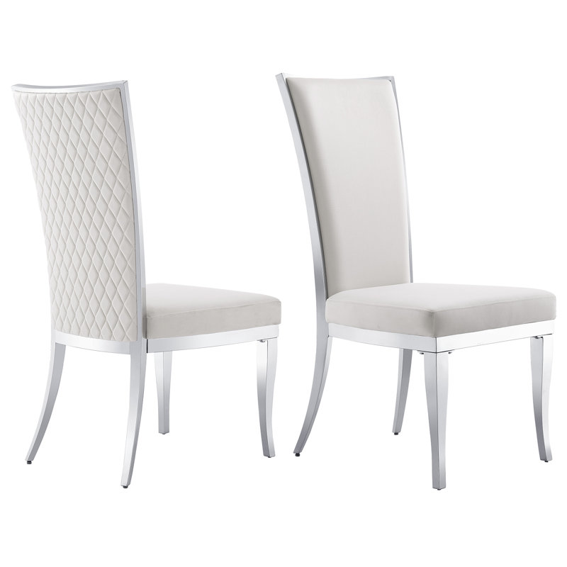 Chaise d'appoint rembourrée en velours Ismary, Blanc, Argent argent