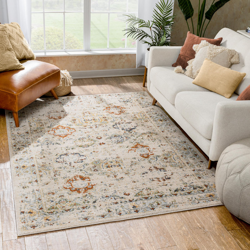 Well Woven Omaha Kian Cream Vintage Panel Distressed Rug, Rectangle 120 x 160cm