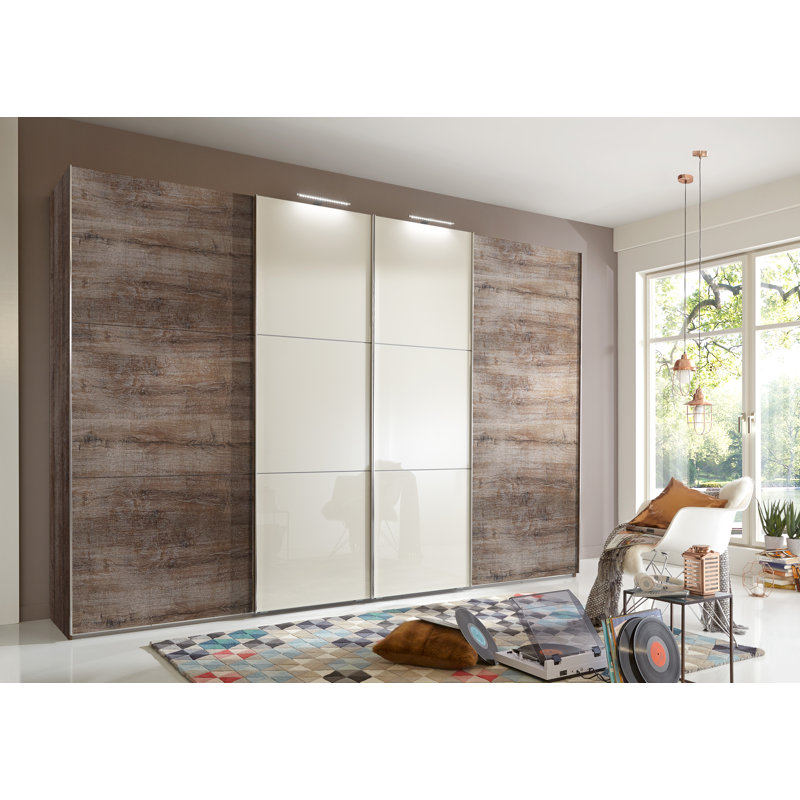 Caouette 4 Door Manufactured Wood Wardrobe, Cream/Muddy oak