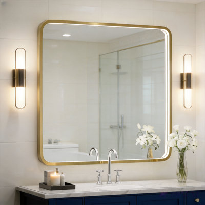 Aluminum Framed Lighted LED Bathroom Vanity Mirror with Anti-Fog 3 Colors Temperature & Dimmable Light Bathroom Vanity Mirror