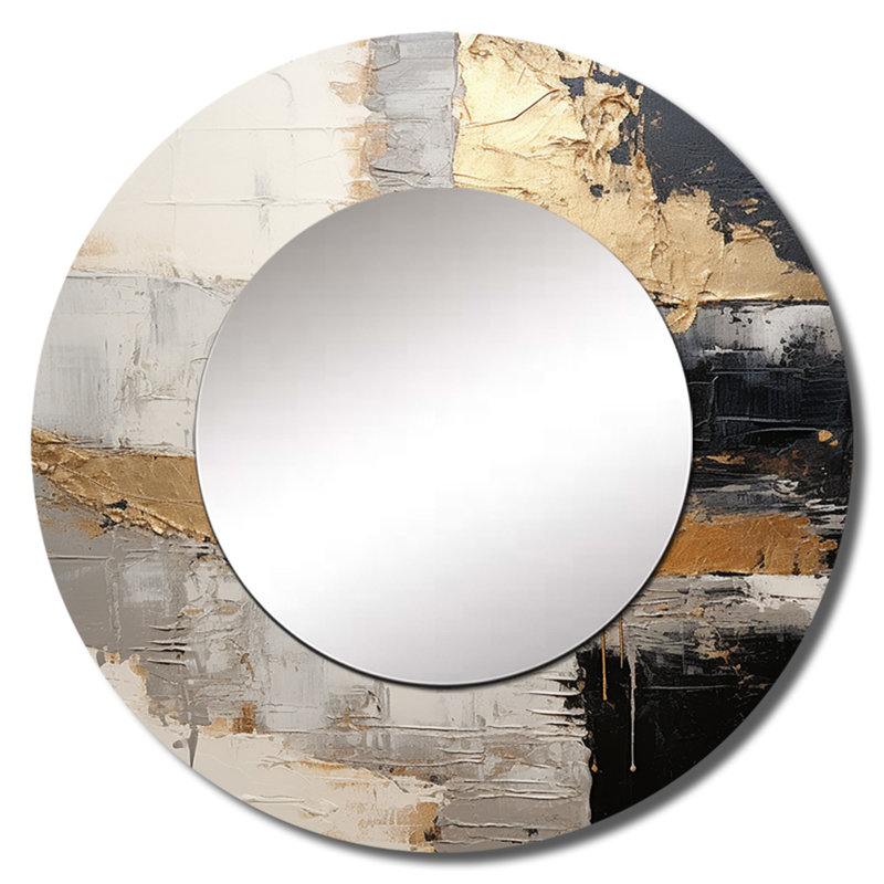 Gris gris or Minimalisme Poteries I - grand miroir spirales abstraites, décor de miroir mural rond unique moderne, art imprimé en métal