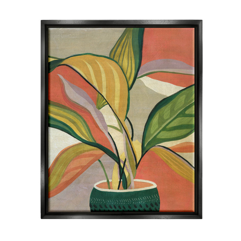 «Modern Tropical Pots Plant» par Carol Robinson - peinture sur toile à cadre flottant, H 21 po x l 17 po x P 1,7 po