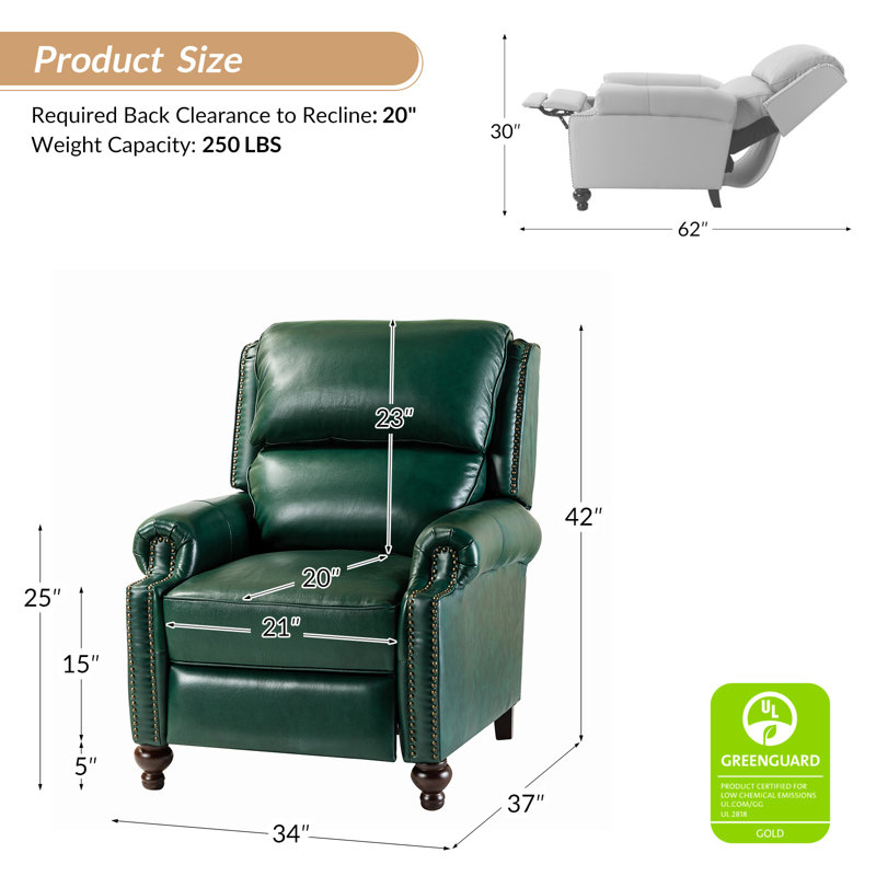 Fauteuil inclinable manuel en cuir véritable Adeesa, Cuir véritable vert