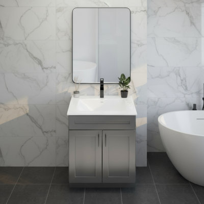 Base de meuble-lavabo gris à bascule: peut être assemblée avec une armoire de salle de bain, style élégant