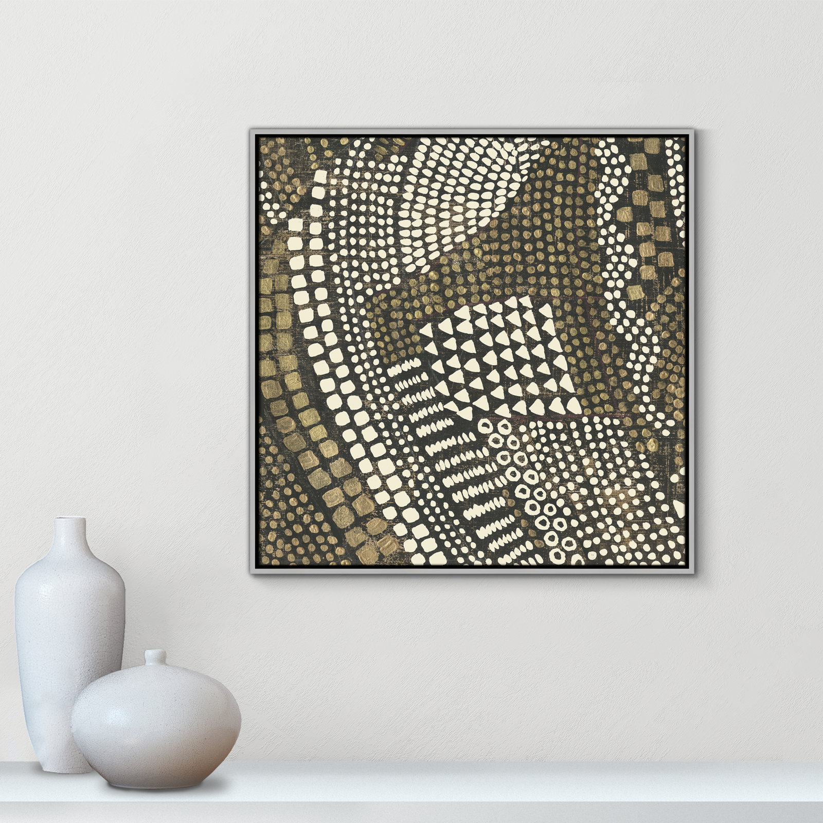 Bergen "Reaching Gold III" Painting, 31.5" H x 31.5" W x 2" D, Silver Framed
