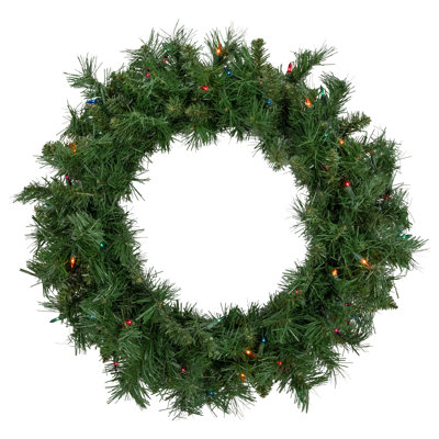 Pre-lit Chatham Pine Artificial Christmas Wreath 24-Inch Multi-Colour Lights