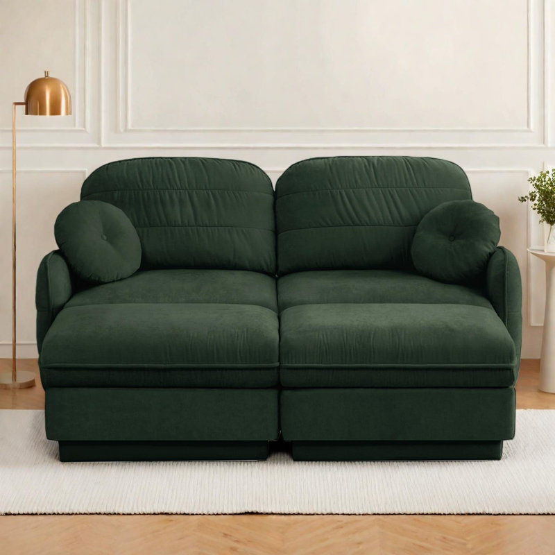 Canapé modulaire en chenille avec repose-pieds mobile, canapé à assise profonde et coussins ronds, Vert