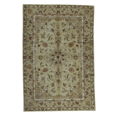 Hand-Knotted High-Quality Gold and Light Green Area Rug