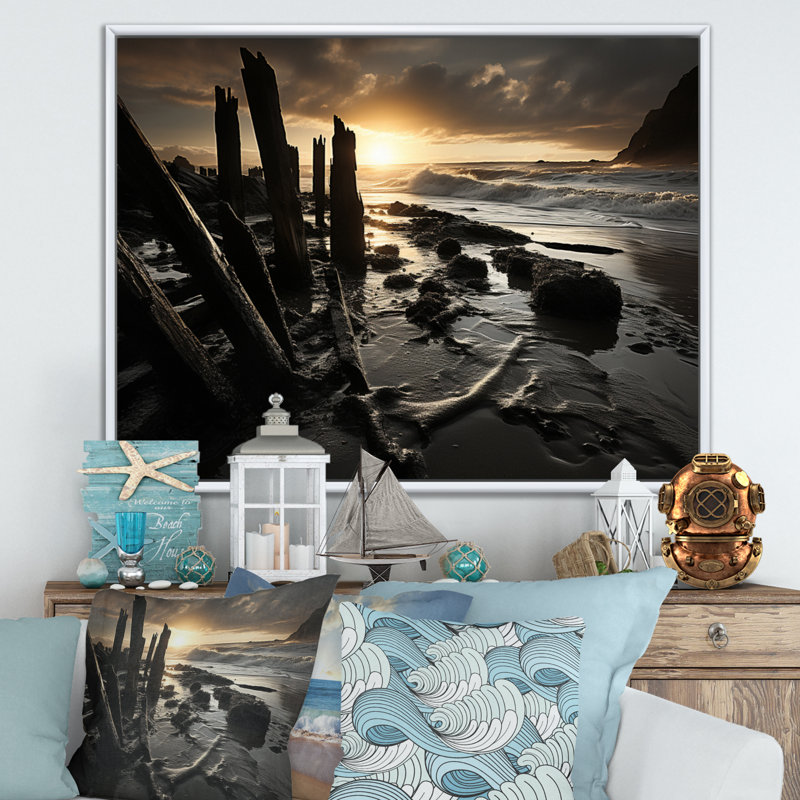Beach Photo Oceanic Rhythms I - impression, H 16 po x l 32 po x P 1 po, Cadre flottant blanc