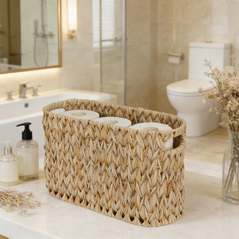 Freestanding Toilet Paper Storage Basket, Waterproof Bathroom Organizer With Large Capacity For 6 Rolls, Space-Saving Oval Design For Bathroom, Living Room, Or Office