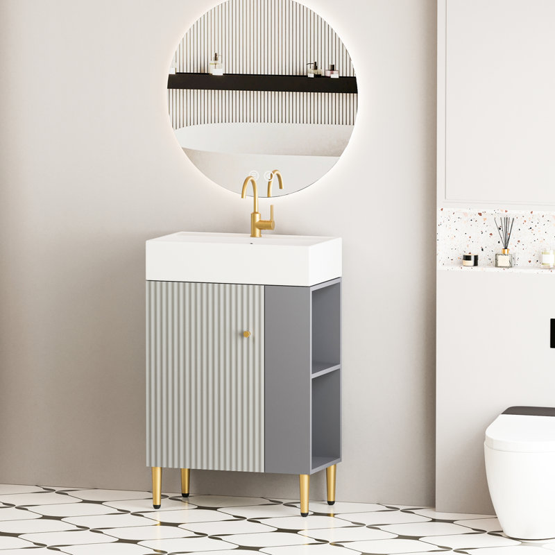 Meuble-lavabo de 21,6 po avec lavabo en céramique - Gris 24Vb06-21Mgr. Design contemporain. Artisanat du bois. Rangement généreux. Lavabo hygiénique et durable. Assemblage requis 24Vb06-21Mgr Conception élégante
