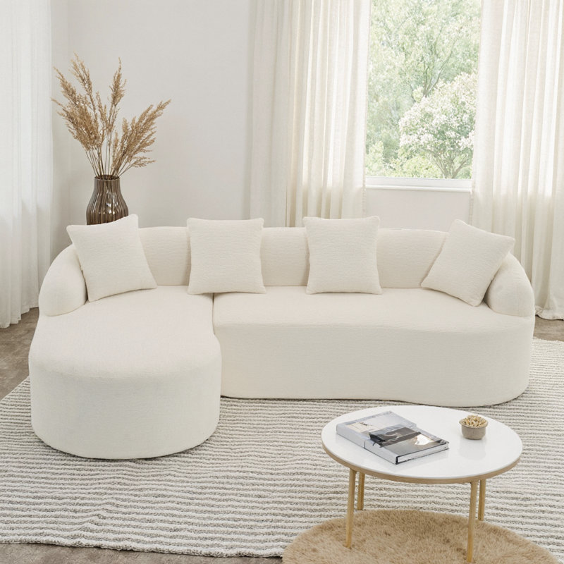 Canapé modulaire élégant en L blanc avec méridienne incurvée et canapé incurvé en chenille pour les espaces de vie modernes