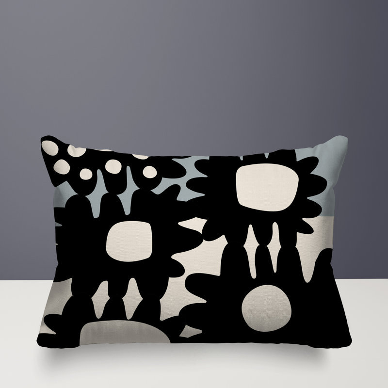 Coussin rectangulaire intérieur / extérieur Dunn, H 18 po x l 25 po, Gris / noir / blanc cassé