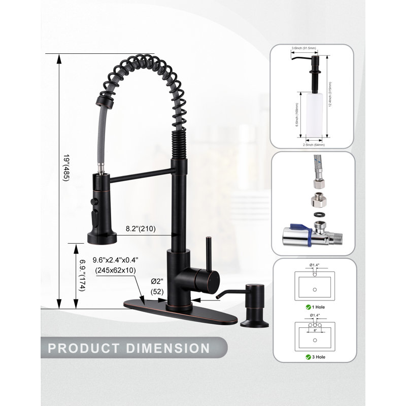 Single Handle Pull Down Kitchen Faucet with Soap Dispenser in Brushed Nickel, Oil Rubbed Bronze