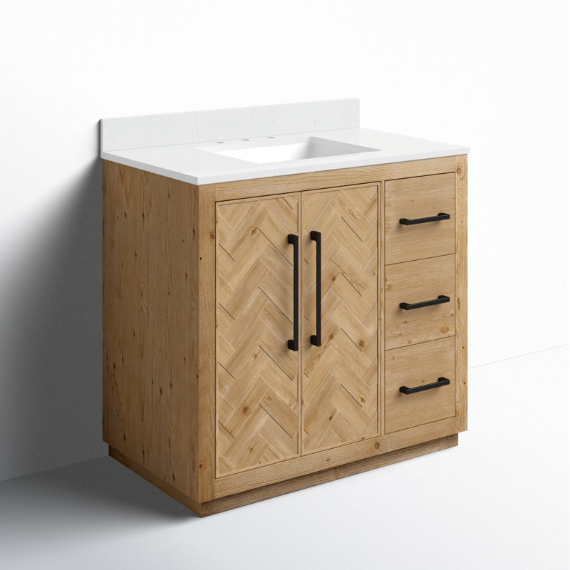 Jareth 48'' Natural Wood Single Bathroom Vanity with White Stone Top