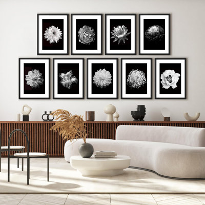 Art mural encadré, ensemble de galerie, reproduction de bichromie, variété de fleurs, nature sauvage, photographie, réalisme, détente / calme pour chambre à coucher, salon, bureau